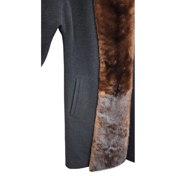 Hilary Radley Black Women's Alpaca Coat Superfine Black Overcoat mink fur Size 4 - Picture 7 of 16